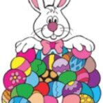 Easter Bunny of top of decorated eggs