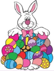 Easter Bunny of top of decorated eggs